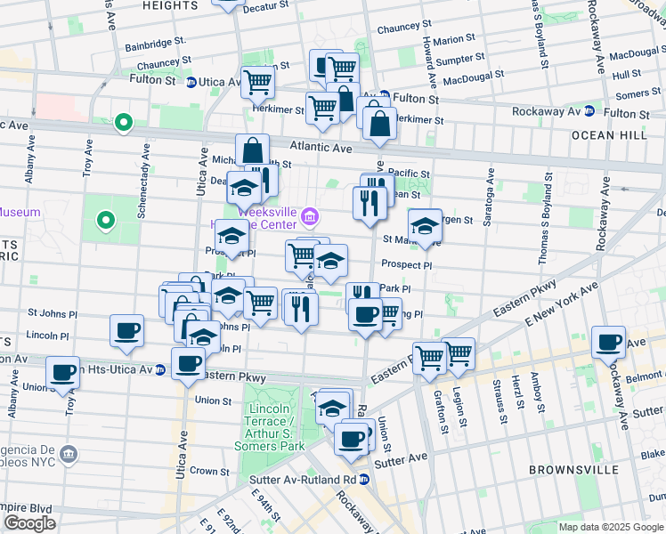 map of restaurants, bars, coffee shops, grocery stores, and more near 1568 Prospect Place in Brooklyn