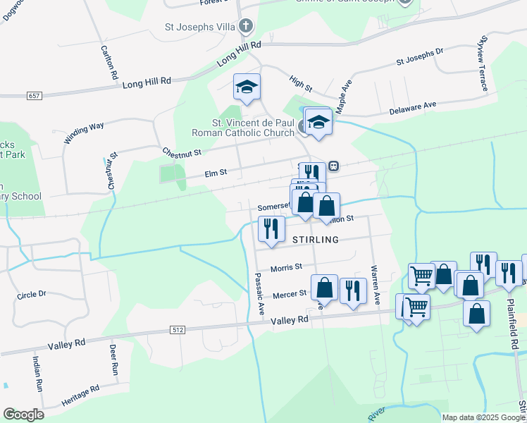 map of restaurants, bars, coffee shops, grocery stores, and more near 353 Somerset Street in Long Hill