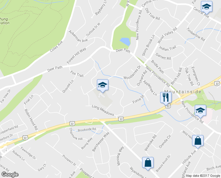 map of restaurants, bars, coffee shops, grocery stores, and more near 1508 U.S. 22 in Mountainside