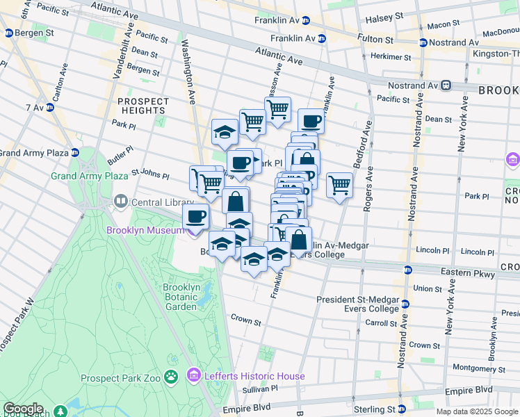 map of restaurants, bars, coffee shops, grocery stores, and more near 558 Saint Johns Place in Brooklyn