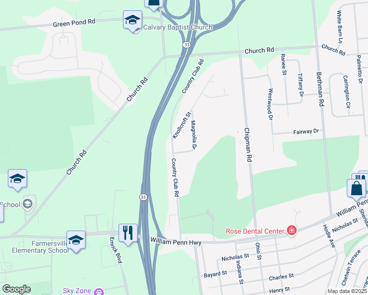 map of restaurants, bars, coffee shops, grocery stores, and more near 3545 Magnolia Drive in Easton