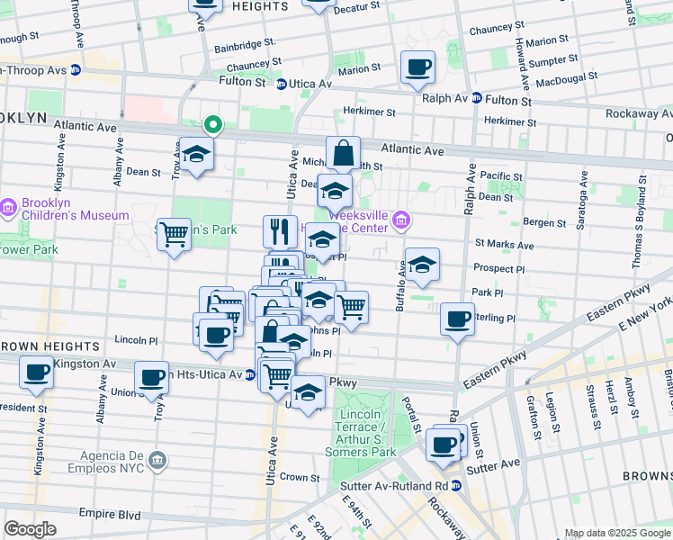 map of restaurants, bars, coffee shops, grocery stores, and more near 188 Rochester Avenue in Brooklyn