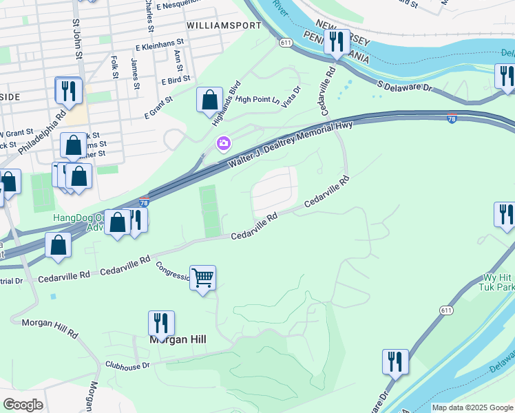 map of restaurants, bars, coffee shops, grocery stores, and more near 103 Knollwood Drive in Easton