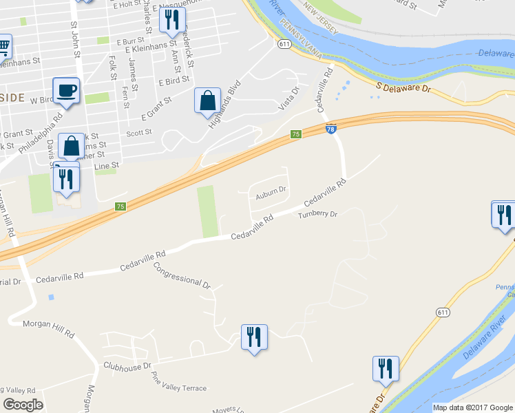 map of restaurants, bars, coffee shops, grocery stores, and more near 103 Knollwood Drive in Easton