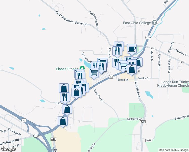 map of restaurants, bars, coffee shops, grocery stores, and more near 15765 Ohio 170 in Calcutta