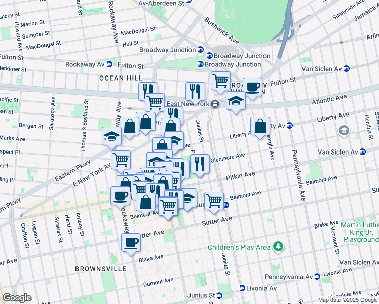 map of restaurants, bars, coffee shops, grocery stores, and more near 86 Powell Street in Brooklyn