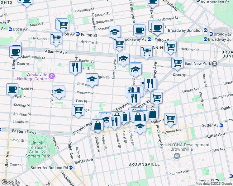 map of restaurants, bars, coffee shops, grocery stores, and more near in Brooklyn