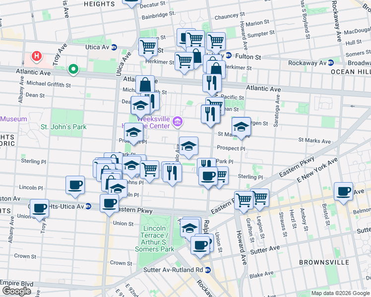 map of restaurants, bars, coffee shops, grocery stores, and more near 1568 Prospect Place in Brooklyn
