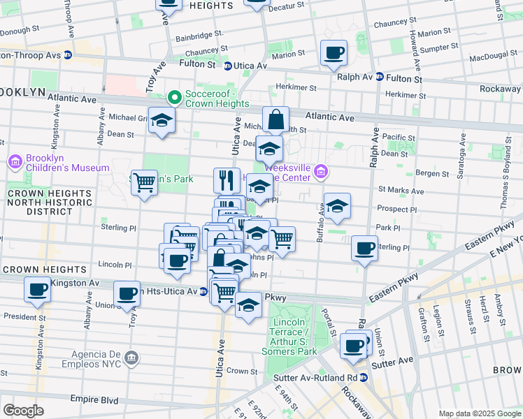 map of restaurants, bars, coffee shops, grocery stores, and more near 188 Rochester Avenue in Brooklyn
