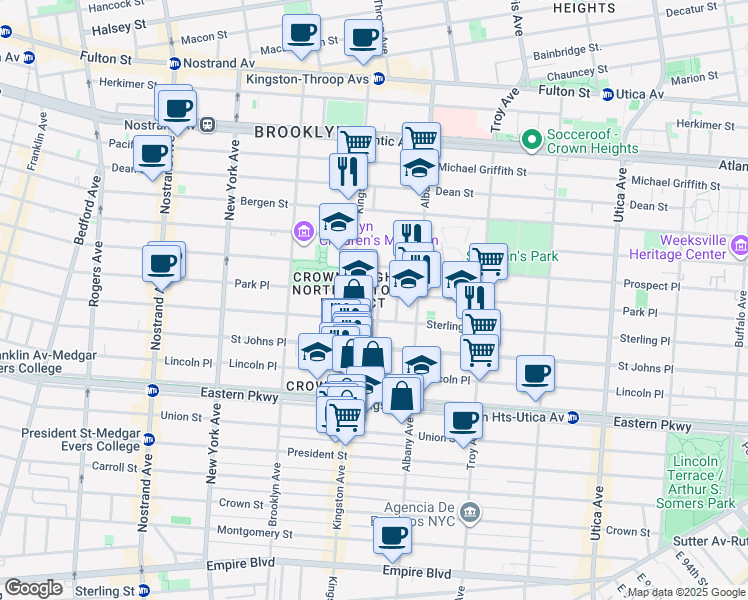 map of restaurants, bars, coffee shops, grocery stores, and more near 12 Hampton Place in Brooklyn