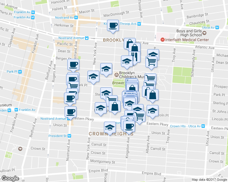 map of restaurants, bars, coffee shops, grocery stores, and more near 1043 Sterling Place in Brooklyn