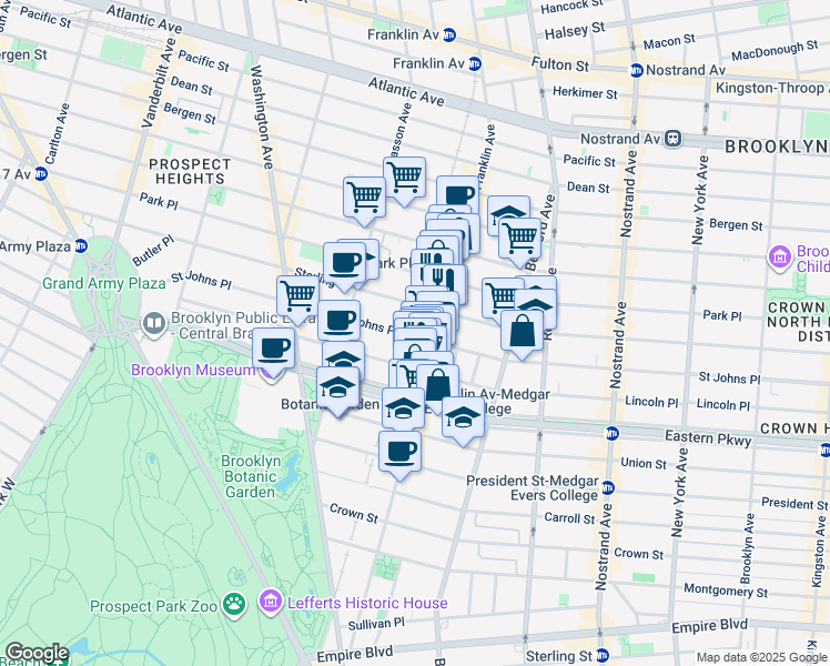 map of restaurants, bars, coffee shops, grocery stores, and more near 625 Saint Johns Place in Brooklyn