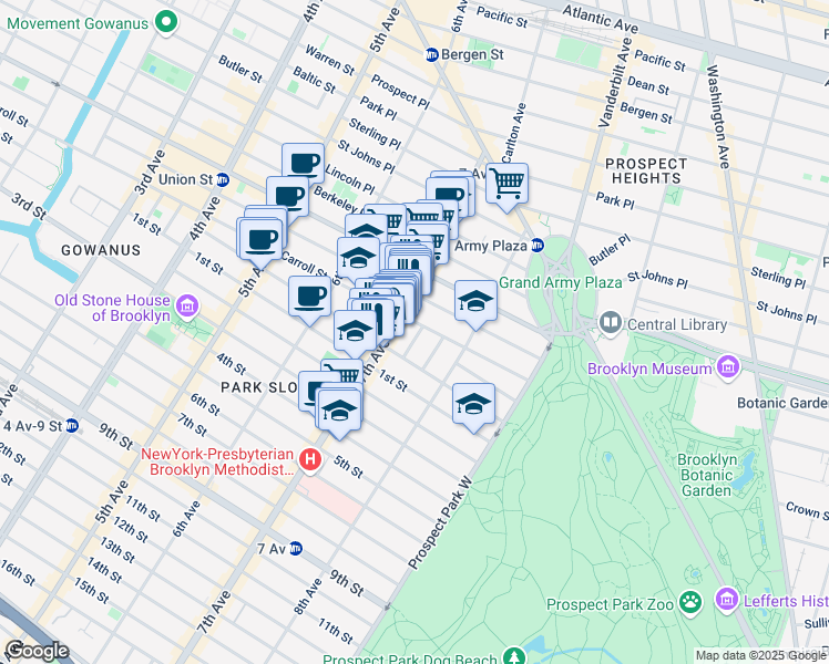 map of restaurants, bars, coffee shops, grocery stores, and more near 11 Polhemus Place in Brooklyn