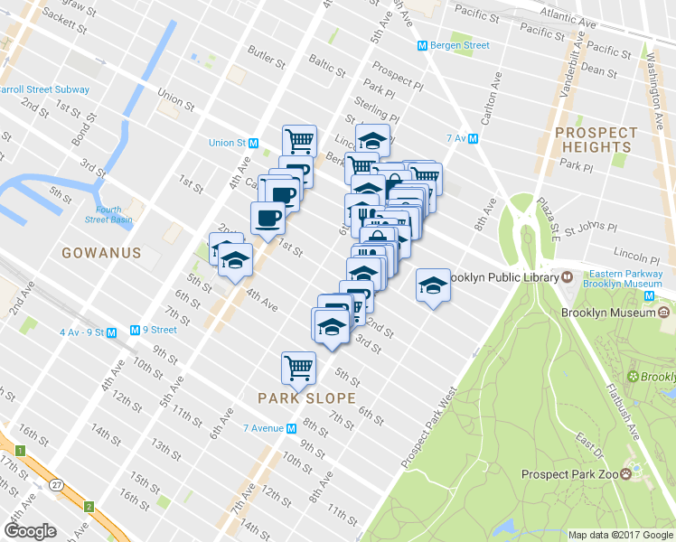 map of restaurants, bars, coffee shops, grocery stores, and more near 403 1st Street in Brooklyn