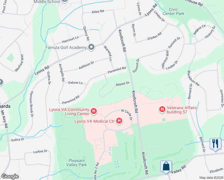 map of restaurants, bars, coffee shops, grocery stores, and more near 35 Manor Drive in Basking Ridge