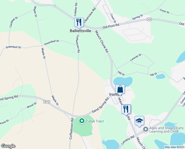 map of restaurants, bars, coffee shops, grocery stores, and more near 4365 Coffeetown Road in Coplay