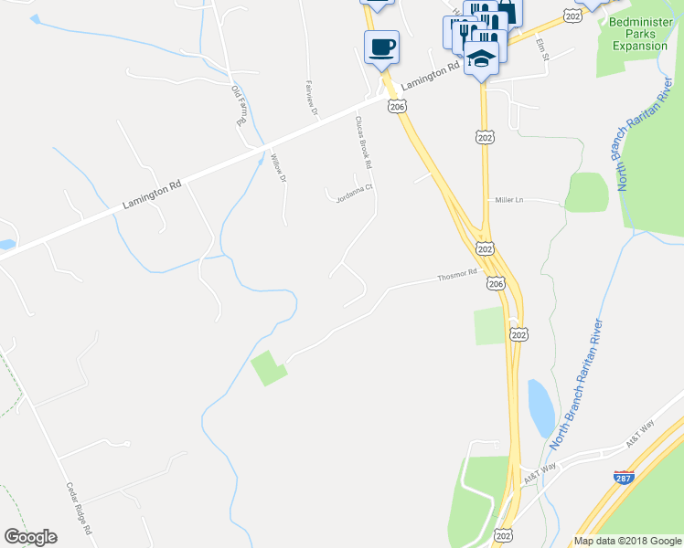 map of restaurants, bars, coffee shops, grocery stores, and more near 2 Obrien Court in Bedminster Township