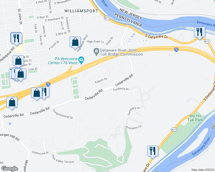map of restaurants, bars, coffee shops, grocery stores, and more near 146 Knollwood Drive in Easton