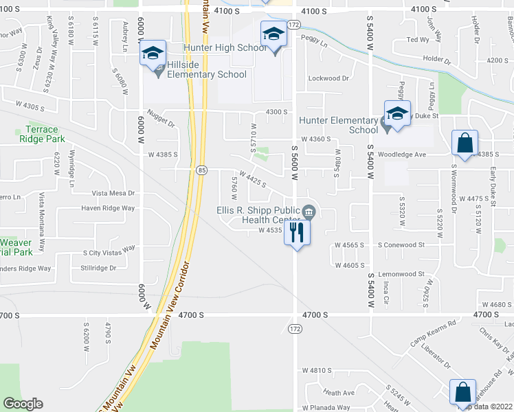 map of restaurants, bars, coffee shops, grocery stores, and more near 5703 West 4480 South in West Valley City