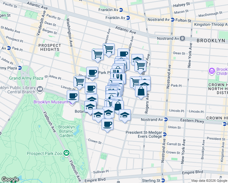 map of restaurants, bars, coffee shops, grocery stores, and more near 617 Saint Johns Place in Brooklyn