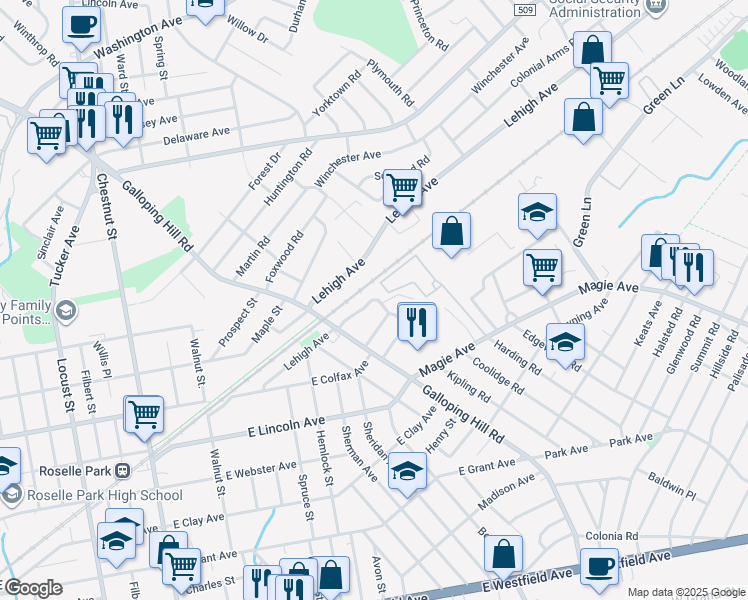 map of restaurants, bars, coffee shops, grocery stores, and more near 332 Trotting Road in Union