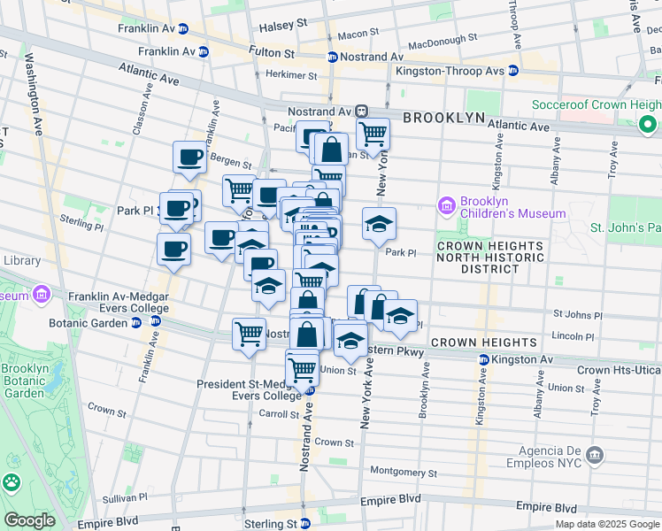 map of restaurants, bars, coffee shops, grocery stores, and more near 873 Sterling Place in Brooklyn