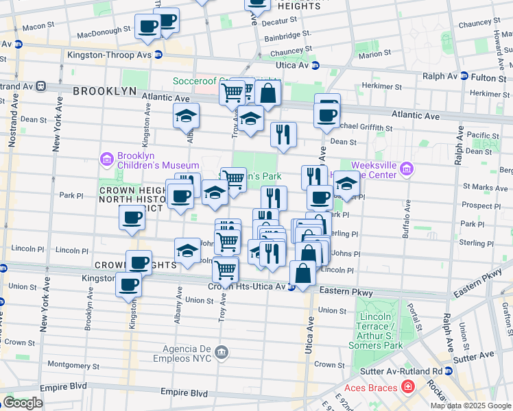 map of restaurants, bars, coffee shops, grocery stores, and more near 1293 Park Place in Brooklyn