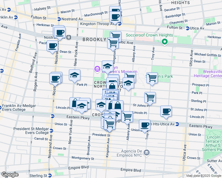 map of restaurants, bars, coffee shops, grocery stores, and more near 1078 Park Place in Brooklyn