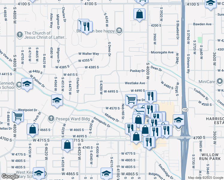 map of restaurants, bars, coffee shops, grocery stores, and more near 4216 West 4495 South in West Valley City