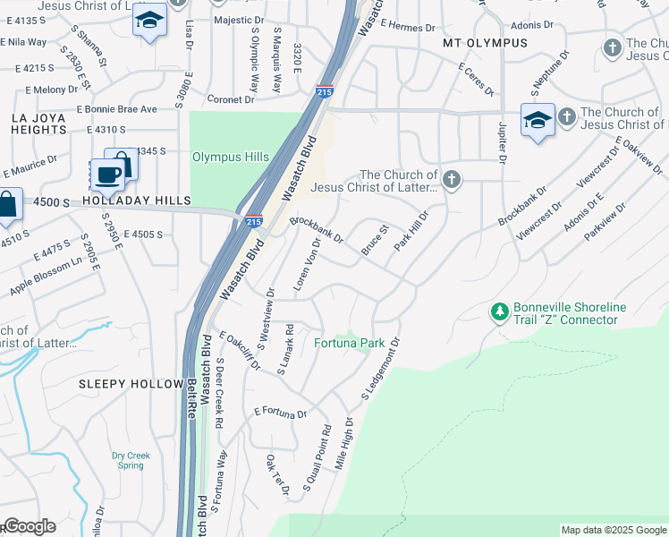 map of restaurants, bars, coffee shops, grocery stores, and more near 3396 Bruce Street in Salt Lake City