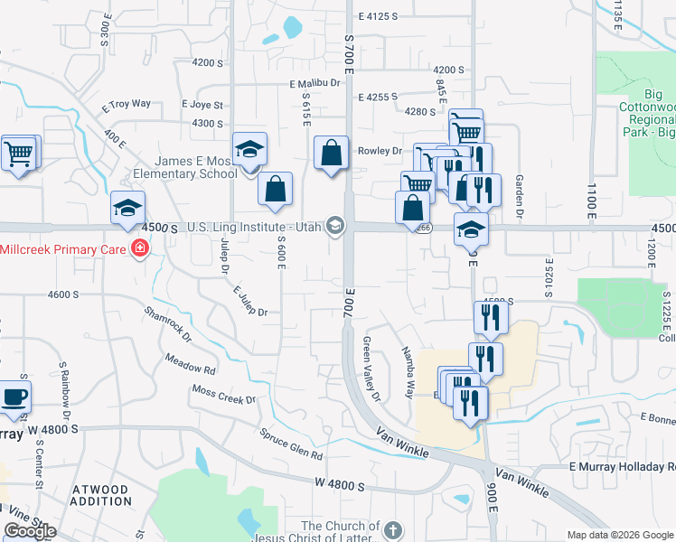 map of restaurants, bars, coffee shops, grocery stores, and more near in Murray
