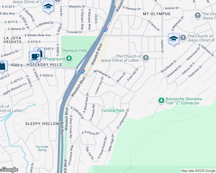 map of restaurants, bars, coffee shops, grocery stores, and more near 3396 Bruce Street in Salt Lake City