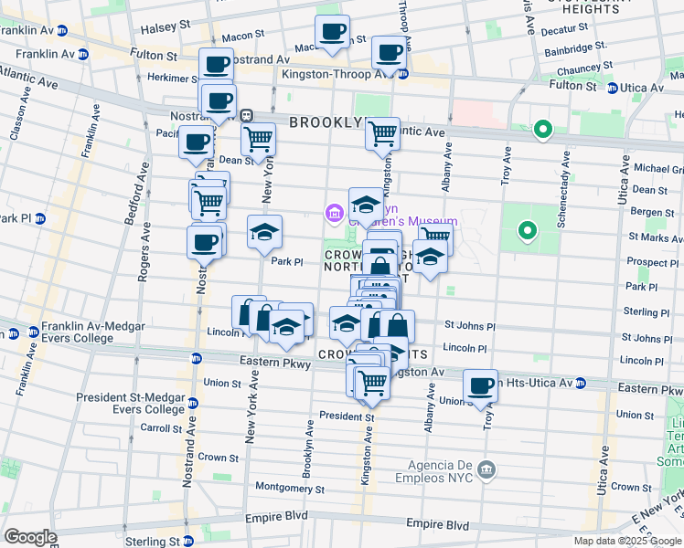 map of restaurants, bars, coffee shops, grocery stores, and more near 1043 Sterling Place in Brooklyn