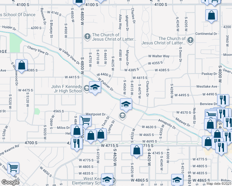 map of restaurants, bars, coffee shops, grocery stores, and more near 4606 West Palmer Drive in West Valley City