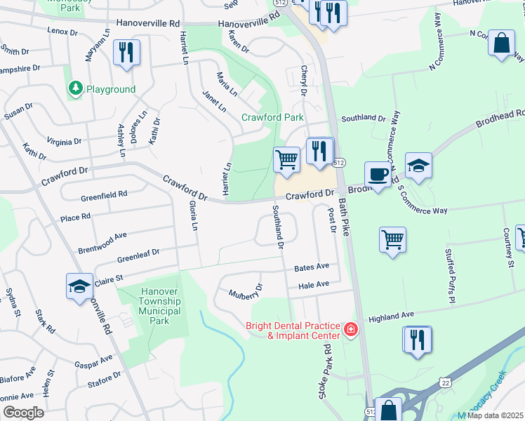 map of restaurants, bars, coffee shops, grocery stores, and more near 5486 Grace Avenue in Bethlehem