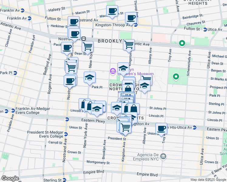 map of restaurants, bars, coffee shops, grocery stores, and more near 1043 Sterling Place in Brooklyn