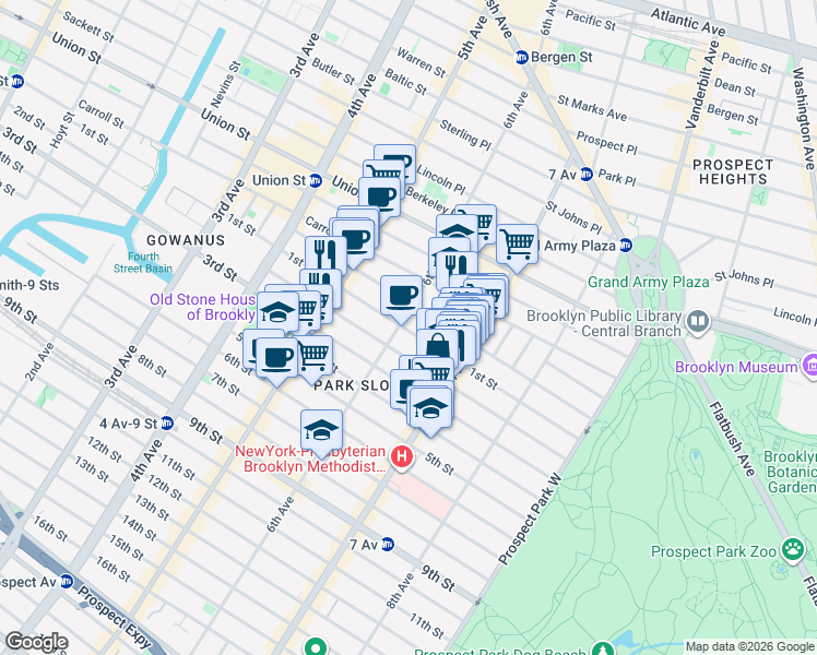 map of restaurants, bars, coffee shops, grocery stores, and more near 285 6th Avenue in Brooklyn