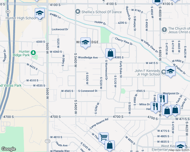 map of restaurants, bars, coffee shops, grocery stores, and more near 5270 Woodtree Circle in Salt Lake City