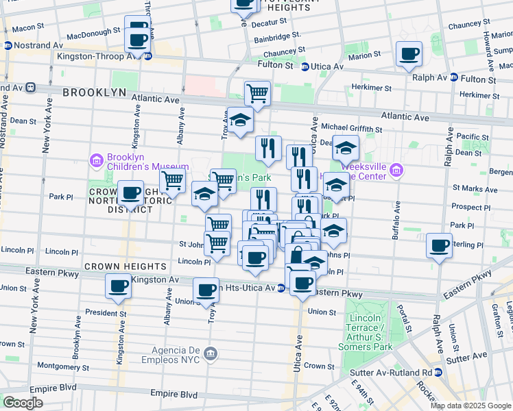 map of restaurants, bars, coffee shops, grocery stores, and more near 1328 Park Place in Brooklyn