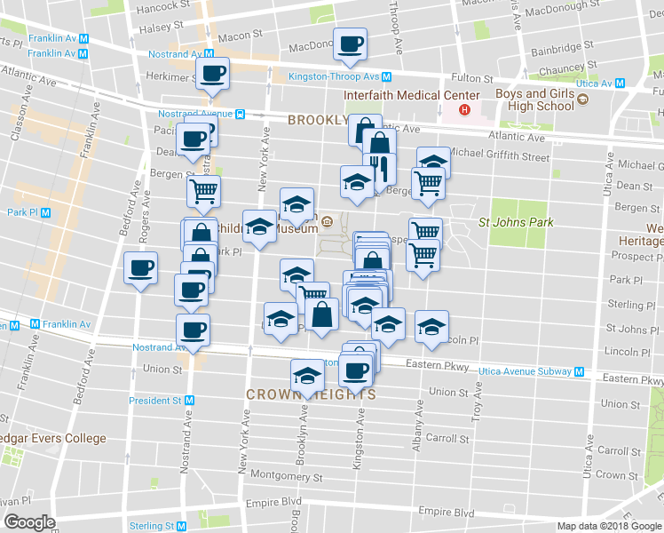 map of restaurants, bars, coffee shops, grocery stores, and more near 1043 Sterling Place in Brooklyn