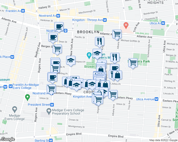 map of restaurants, bars, coffee shops, grocery stores, and more near 1043 Sterling Place in Brooklyn