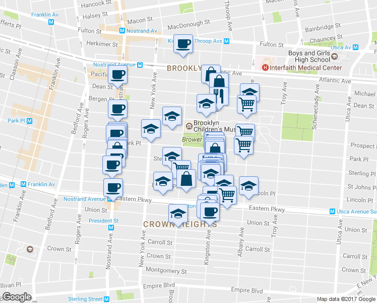 map of restaurants, bars, coffee shops, grocery stores, and more near 1043 Sterling Place in Brooklyn