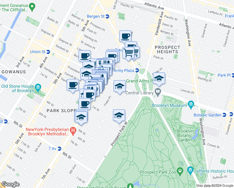 map of restaurants, bars, coffee shops, grocery stores, and more near 118 8th Avenue in Brooklyn