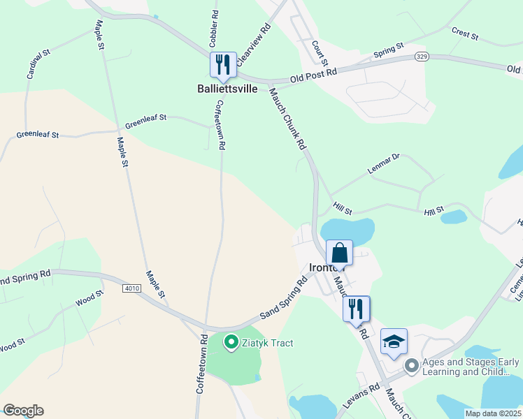 map of restaurants, bars, coffee shops, grocery stores, and more near 4365 Coffeetown Road in Coplay