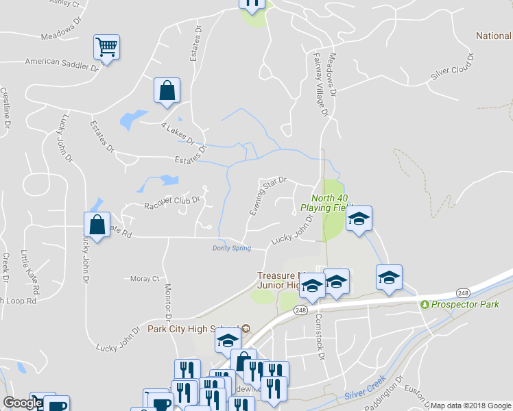 map of restaurants, bars, coffee shops, grocery stores, and more near Evening Star Drive in Park City