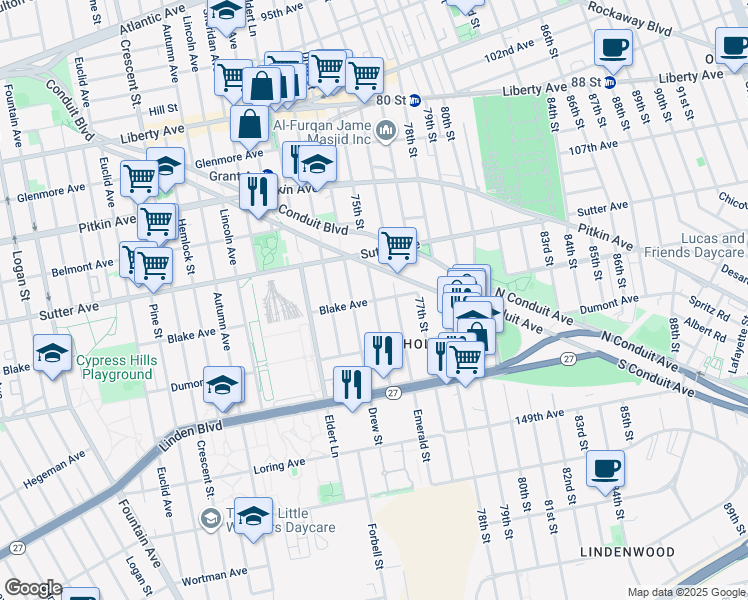 map of restaurants, bars, coffee shops, grocery stores, and more near Ruby Street in Brooklyn