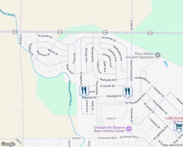 map of restaurants, bars, coffee shops, grocery stores, and more near 1841 Warhawk Road in Peru