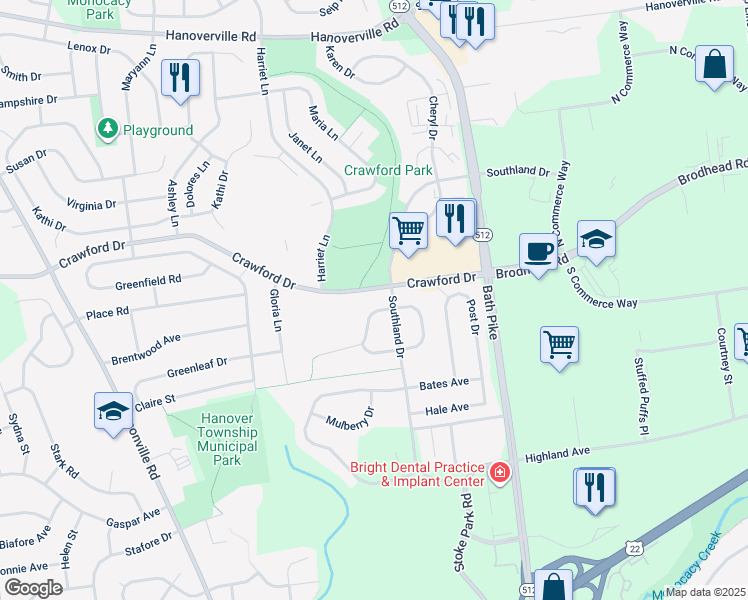 map of restaurants, bars, coffee shops, grocery stores, and more near 5486 Grace Avenue in Bethlehem