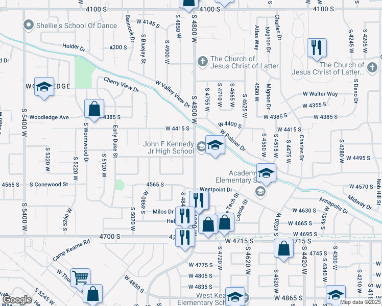 map of restaurants, bars, coffee shops, grocery stores, and more near 4480 South 4800 West in West Valley City