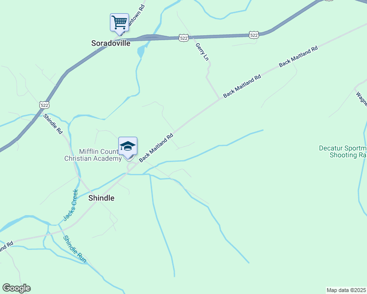 map of restaurants, bars, coffee shops, grocery stores, and more near Busch Drive in Mifflin County